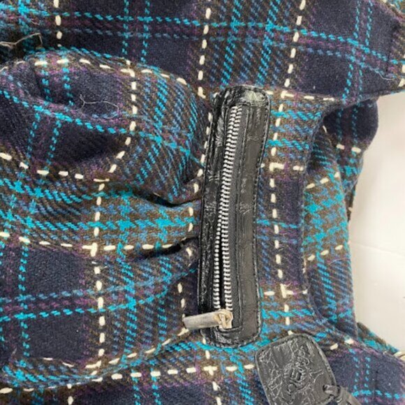 d-Fusion Women's Navy Blue Brown Wool Plaid Shoulder Tote Bag - Picture 8 of 11